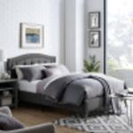 Classic Brands Coventry Diamond Tufted Upholstered Platform Bed / Headboard and Wood Frame with Wood Slat Support, Light Grey, Queen