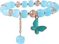 El Regalo 1 PC Butterfly Crystal Beads Tassel Bracelet With Cute Enamel Butterfly Charms for Girls/Teens/Women (Blue Butterfly)