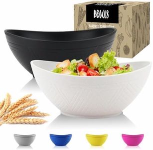 Wrova Big Wheat Straw Bowls,Unbreakable Large Salad Bowls,Dishwasher and Microware Safe Plastic Bowls Reusable,Kitchen Bowls for Salad,Cereal,Soup and Oatmeal.Black and White