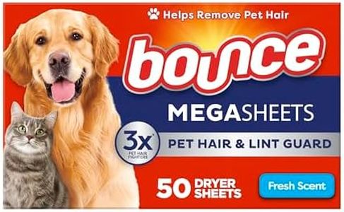 Bounce Dryer Sheets - Pet Hair & Lint Guard - Mega Sheet - Fresh Scent - 50 Count Sheets Per Box - One (1) Box