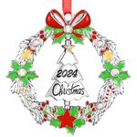 VIVIKEN Christmas Ornament 2024 Decoration for Christmas Tree Hanging Metal Christmas Wreath with Rotatable Tree Dated 2024 Shiny Silver Ornaments Holiday Decorative Xmas Gifts for Family Friends