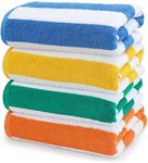 Utopia Towels 4 Pack Cabana Stripe Beach Towels (30x60 inches) - 100% Ring Spun Cotton Large Pool Towels, Soft and Quick Dry Swim Towels (Blue, Green, Orange & Yellow)