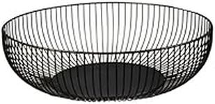 Cq acrylic Metal Wire Fruit Basket,Large Round Storage Baskets for Bread,Metal Wire Bread Fruit Bowl Vegetable Stand Holder for Snacks,Modern Fruit Bowl Decorate Kitchen Counter,Black