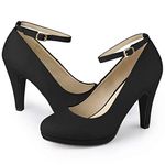 Allegra K Women's Round Toe Stiletto Heel Ankle Strap Court Shoes Black 5.5 UK/Label Size 8 US