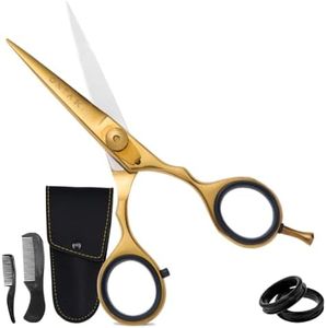 Ontaki 5.5" Beard & Hair Trimming Scissors - Professional Japanese Steel Hand-Forged Barber Shears for Mustache, Bangs, Men (Gold/Brass) - Hair Scissors
