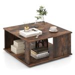 IFANNY Square Coffee Table, Rustic Brown Cocktail Table with Storage Shelf, Industrial Tea Table with L-Beam Structure, 2 Tier Farmhouse Center Table, Wooden Coffee Tables for Living Room, Bedroom