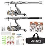 Lixada Telescopic Fishing Rod Carbon Fiber Fishing Pole Combo Set 1.5/1.8/2.1/2.4m 2PCS Spinning Reels Fishing Set with Carrier Bag and Lures