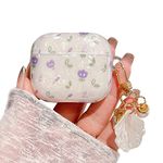 Compatible with Airpods 3rd Generation Case, PHOEACC Dream Luxury Airpod 3 Case Cute Protective Cover with Shell Pearl Keychain for Girls Teens Women (Tulip Purple)