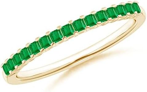 Angara Natural Emerald Wedding Ring for Women | Square Shape Emerald Half Eternity Ring in Yellow Gold | May Birthday, Anniversary, Gemstone Jewelry Gift | AA | 1.5mm | Ring Size- 7.5