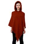 MANRA Wool Women Solid Cape Knee Length Coat (Sc 21 Kashmiri Cap With Fur Maroon_Free Size)