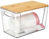 Hudgan Extra Large Trash Bag Holder Acrylic Trash Bag Dispenser Storage with Bamboo Top and Handles