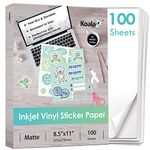 Koala Printable Vinyl Sticker Paper for Inkjet Printer - 100 Sheets Sticker Printer Paper Matte White, Waterproof Sticker Paper 8.5x11 Inch, Work with Cutting Machine