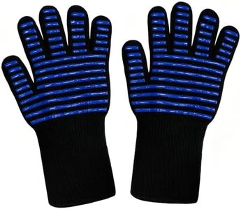 BBQ Oven Gloves, Black, Double-Sided Silicone, Non-Slip Super Grip, Heat Resistant, Machine Washable, with Hanging Hook, 1 Pair (Blue)