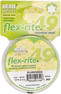 The Beadsmith Flex-Rite Wire – 49 Strand, Nylon Coated, Stainless Steel Beading Wire – Gold Color, .018” Diameter, 30-Foot Spool – Flexible Wire for Necklace, Bracelet and Jewelry Making