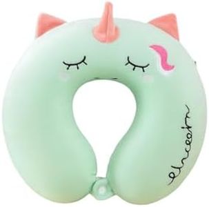 UPUNITOZ Kids Travel Unicorn Neck Pillow | Soft U-Shaped Neck & Head Support Cushion for Car, Flight & Train Travel | Comfortable Portable Pillow for Ages 5+ Children Color: Green