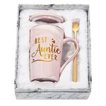 Livole Auntie Christmas Gifts, Auntie Gifts from Nephew, Niece, Best Auntie Ever, Birthday Mug for New Auntie, Aunt, Women, Sister, 14oz Ceramic Marble Coffee Mug Tea Cup with Lid, Spoon, Gift Box