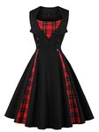 Killreal Women's 1950s Style Retro Vintage Rockabilly Dress With Plaid Patchwork Black X-Large