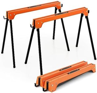 TANGZON Folding Saw Horses Twin Pack, 2PCS Heavy Duty Workbench Metal Trestle Stands with Anti-Slip Top & Handle, Portable Sawhorses Pair, Each Sawhorse Supports Up to 227KG (Orange)