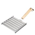 sourcing map Hot Dog Roller for Grill, Stainless Steel BBQ Hot Dog Grill Roller with Wooden Handle Large Sausage Rack for Evenly Cooked for Outdoor Barbecue