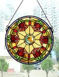 Gweat Stained Glass Window Panel, Round Shape, 12 inches Wide