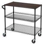 Finnhomy 3 Tier Heavy Duty Commercial Grade Utility Cart with Wood Top, Wire Rolling Cart with Wheels and Handle Bar, Kitchen Carts on Wheels, 18x36x35.4 H Metal Cart with 600 LBS Capacity, Black