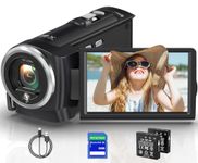 2.7K Video Camera Camcorder QHD 56MP YouTube Vlogging Camera Webcam 16X Digital Zoom with 32G SD Card 270 Degree Rotation Screen LED Fill Light Camcorders and 2 Batteries Recording While Charging
