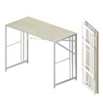 Lutown-Teen 40 inch Folding Desk, Writing Gaming Computer Camping Desk, No Assembly Required Home Office Table, Natural and White