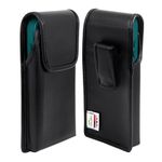 Turtleback Premium Leather Phone Holster for iPhone 15 & 15 Pro, Medium – Black Phone Belt Holder Fits Shockproof Commuter Cases – Phone Holster with Exclusive Leather Belt Clip, Magnetic Closure