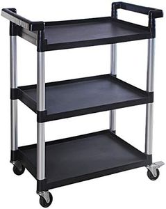 MaxWorks 80774 3-Shelf Utility Plastic Cart with Wheels-225 Lbs Maximum Capacity, Black