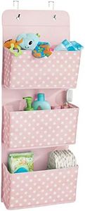 mDesign Organizador de armarios con 3 bolsillos – Sistema de almacenamiento para habitación infantil – Estantes colgantes con estampado de puntos para zapatos y ropa infantil – rosa/blanco