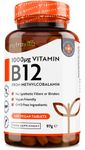 Vitamin B12 1000mcg - 450 High Strength Vegan Tablets - Max Strength B12 Supplement - Contributes to The Reduction of Tiredness and Fatigue - Made in The UK by Nutravita