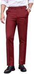 COOFANDY Men's Classic Fit Dress Pants Flat Front Straight Formal Pants Wrinkle Free Expandable Waist Suit Pants Wine Red