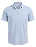 COOFANDY Short Sleeved Shirts for Men Casual Shirt Summer Shirt Beach Shirt Loose Fit Holiday Shirt Guayabera Shirt Comfortable Sky Blue S