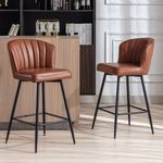Wahson PU Bar Stools Set of 2 Breakfast Counter Chairs with Backrest, Modern Counter Stools Upholstered Bar Chairs for Home Bar/Kitchen Island, Brown