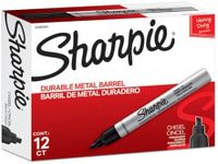 Sharpie Metal Finish Chisel Tip Permanent Marker, Black (Box of 12)