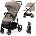 Kinderkraft Trig 3 Lightweight Stroller, Baby Pushchair, Easy Folding with One Hand, All Wheels Suspension, Ajustable Hood 5-Point Safety Harness, from Birth up to 25kg, Beige