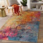 Lahome Modern Abstract Area Rug Washable Kitchen Rugs Colorful Bedroom Rug Non Slip Entryway Rugs, Rainbow Contemporary Indoor Floor Accent Carpet for Kitchen Sink Living Bathroom Doorway, 3' x 5'