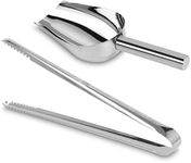 Stainless 6oz Ice Scoop + Ice Tongs Set, Multifunctional Food Coffee Sugar Candy Sweet Clip for Bar, Wedding, Parties, and Kitchen