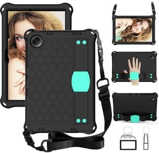 for Alcatel Joy Tab 2 2020 (9032Z) Tablet Case for Kids, Durable Lightweight EVA& PC Shockproof Handle Stand Cover, with Shoulder Strap,Black+Aqua