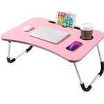 NTEK Laptop Bed Table Lap Standing Desk | Notebook Table Dorm Desk with Foldable Legs & Cup Slot | Portable Bed Desk for Laptop | Eating Breakfast, Reading, Watching Movie on Bed/sofa (PINK)