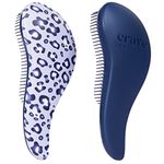 Crave Naturals Glide Thru Detangling Hair Brush for Adult and Kids - 7.6x19 cm Hair Detangler Brush for Wet, Dry, Curly, or Straight Hair - Ergonomic Styling Comb - 2-Pack (Blue Cheetah and Blue)