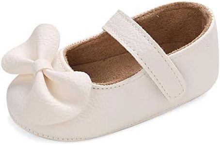 LACOFIA Baby Girls Anti-Slip First Walking Shoes Infant Bowknot Mary Jane Princess Party Shoes Prewalkers, C White, 6-12 Months