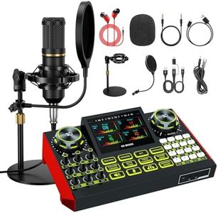 Podcast Microphone Bundle with Live Sound Card Audio Mixer, Podcast Equipment Bundle Sound Board with 3.5mm Condenser Microphone for Pc/Phone Live Streaming Singing Gaming,Voice Changer, Denoise