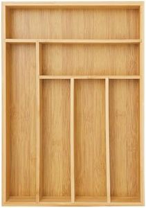 Juvale Bamboo Silverware Drawer Organizer with 6 Slots, Wooden Cutlery Tray Holder for Kitchen, Flatware, Utensils, 14.5 x 10.25 x 1.75 In