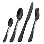 Cutlery Set, Pleafind 32 Piece Matte Black Cutlery Sets, Service for 8, Stainless Steel Flatware Set, Matt Black Knife and Fork Sets, Silverware Set, Dishwasher Safe