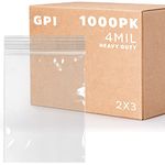 CLEAR PLASTIC REUSABLE ZIP BAGS - Bulk GPI Case Of 1000 2" x 3" 4mil Thick Heavy Duty, Strong & Durable Poly Baggies With Resealable Zip Top Lock For Travel, Storage, Packaging & Shipping.