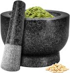 Heavy Duty Large Mortar and Pestle Set, 2 Cups, 100% Natural Granite Mortar and Pestle Stone Grinder Bowl, Molcajete Bowl, Avocado Masher Guacamole Bowls, Black