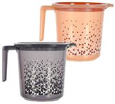 Kuber Industries Tinted Print Multiuses Lightweight, Unbreakable Plastic Bathroom Mug 1.5 litre Pack of 2 (Beige & Black)-46KM0244