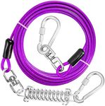 jenico Dog Tie Out Cable, 10/15/20/30/40/50/70/100/150FT Dog Runner Cable with Swivel Hook and Shock Spring, Dog Leash Run Tether for Yard Outdoor and Camping,for Small to Medium Pets Up to 500 LBS