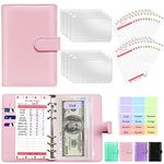 A6 PU Leather Budget Binder System with Cash Envelopes for Budgeting, Money Saving Binder Organizer for Cash with Zipper Pockets and Budget Sheets (Pink)